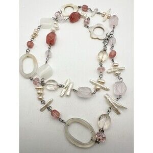 Premier Designs Pearl Agate Shell Necklace LONG Layering 36”